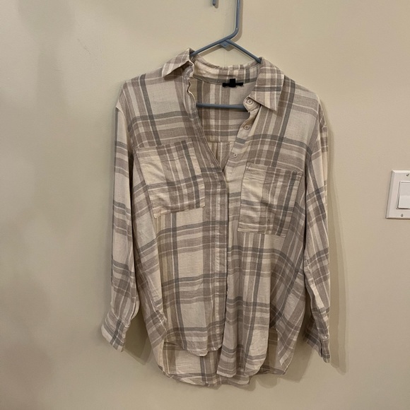 Oversized Dynamite Plaid Button-Up Shirt - Picture 1 of 6